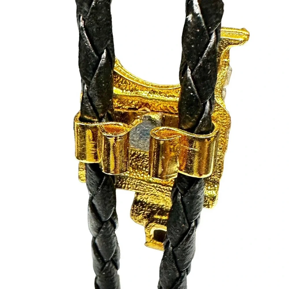 GOLD HORSE SADDLE WITH RHINESTONE RODEO‎ COWBOY BOLOTIE WESTERN BOLO TIE